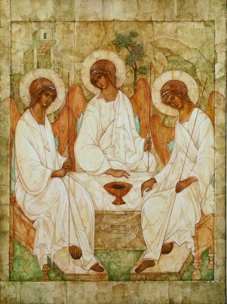 Икона Святой Троицы в белых одеяниях