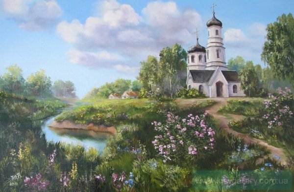 Летний пейзаж с храмом