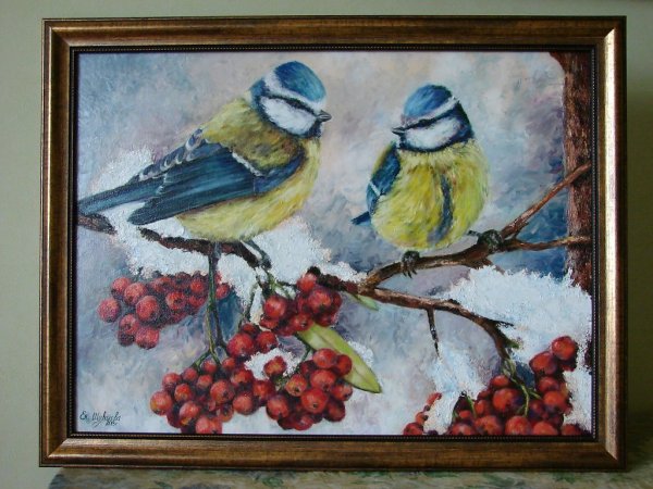 Картина синички зимой