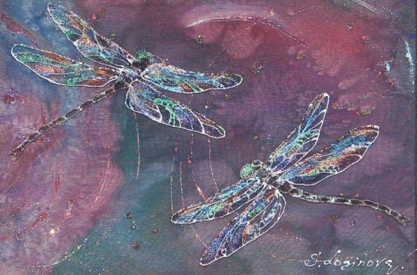 Стрекоза сухой пастелью
