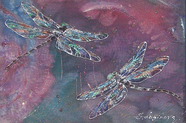 Стрекоза сухой пастелью