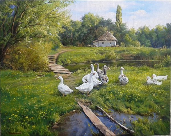 Гусь гуашью