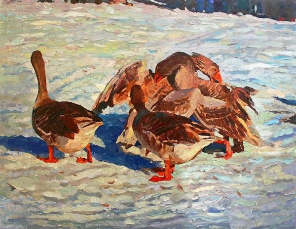 Деревня гуси живопись