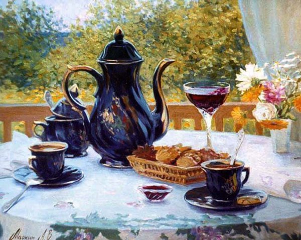 Художник Маркин а.в осеннее чаепитие