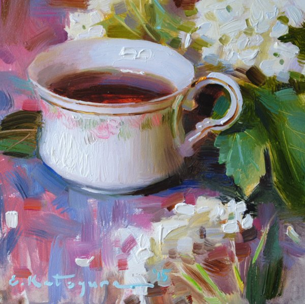 Художник Елена Кацура с чашкой