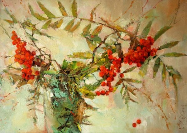 Рябина мастихином