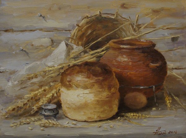 «Натюрморт с хлебом и ветчиной» (Карло маджини, конец XVIII века).