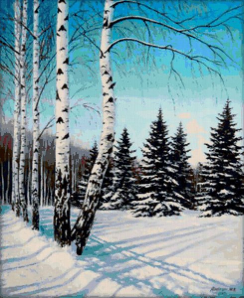 Зимний пейзаж березы