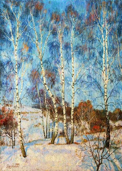Художник Игорь Разживин картина зима березы