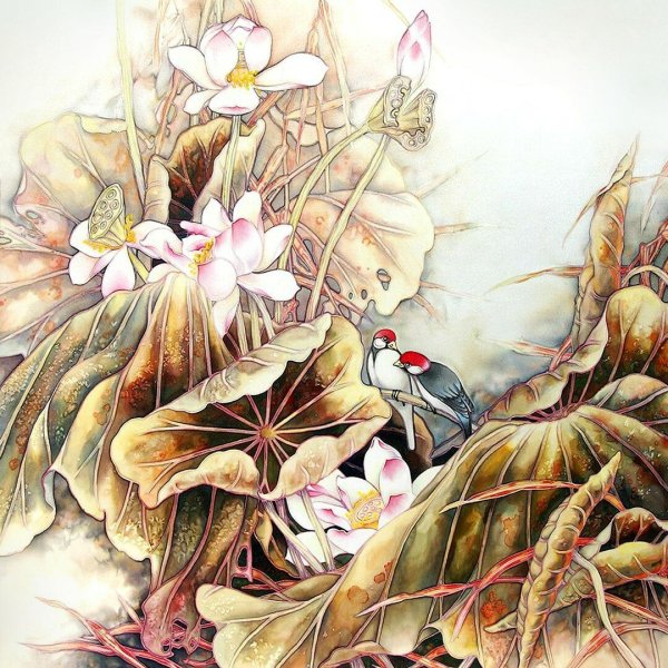 Японская традиционная Суми-э живопись. Гора Фудзи, Сакура