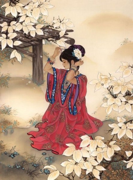 Японская живопись тушью в стиле суйбоку