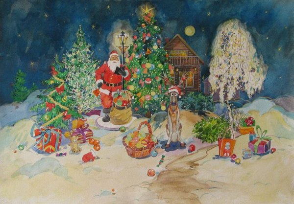 Новогодняя живопись маслом