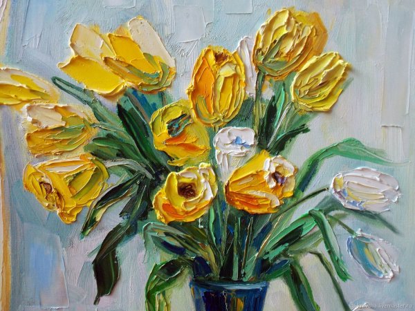 Букет желтых тюльпанов живопись