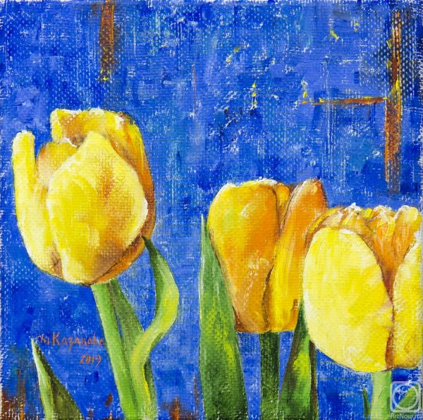 Желтые тюльпаны акрилом на холсте