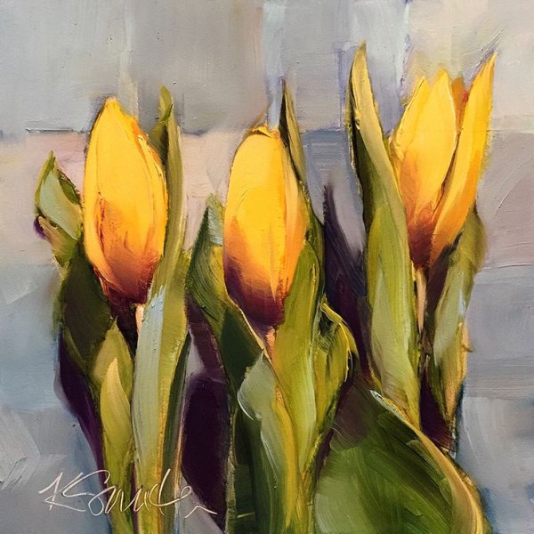 Желтые тюльпаны мастихином