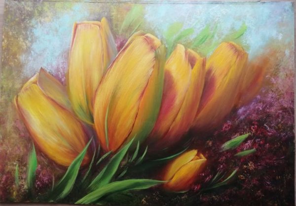 Желтые тюльпаны маслом