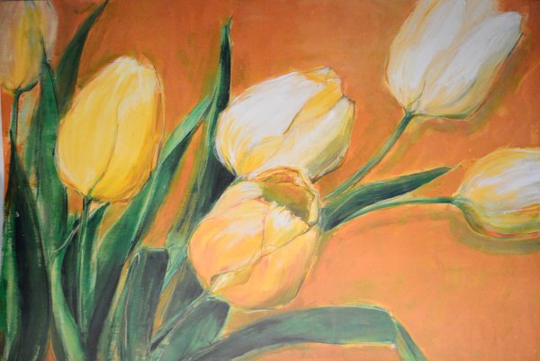 Желтые тюльпаны маслом на холсте