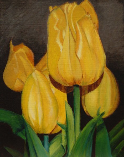 Желтые тюльпаны акрилом на холсте