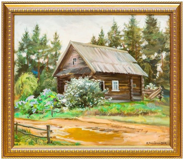 Деревенский домик маслом