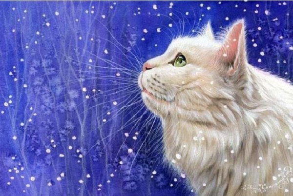 Снежный кот живопись