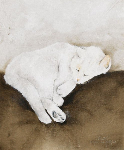 Белая кошка картина