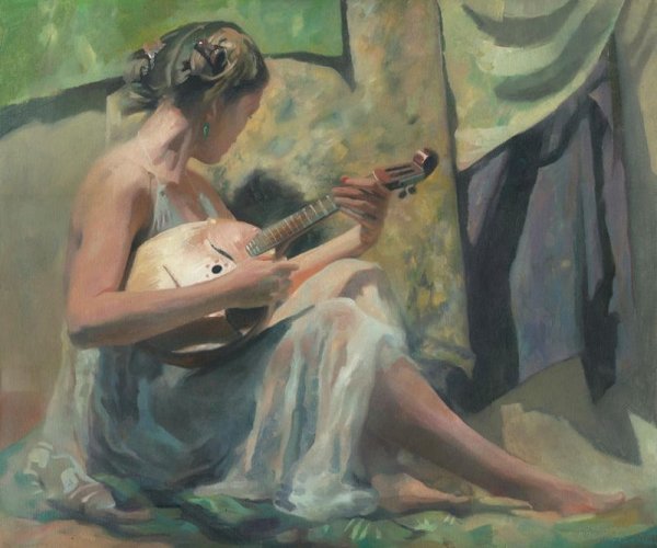 Картина девушка с мандолиной