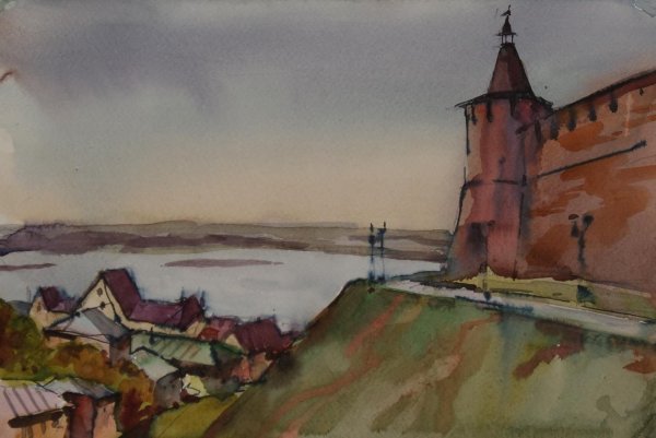 Волга Нижний Новгород акварель