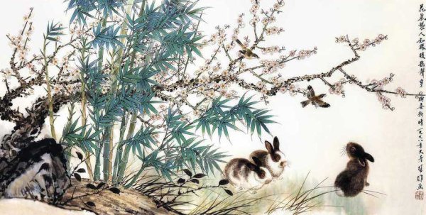 Кот кролик гохуа китайская живопись