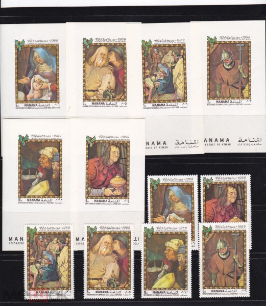 Картины Тициана на марках Манамы