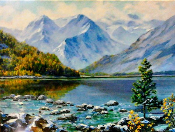 Картина Михаила Бабакова в горах Алтая