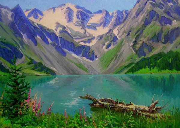 Картина Алтайского художника Петра Кортикова Алтайские горы