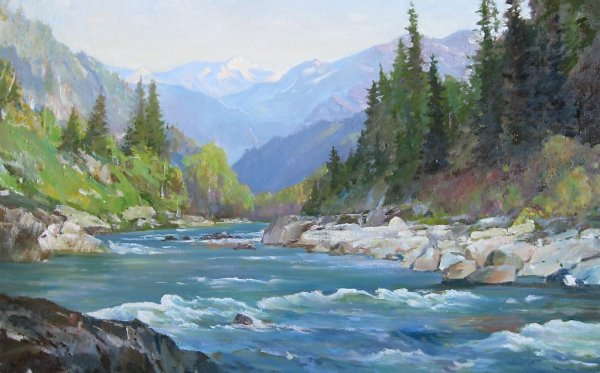 Река Катунь горный Алтай художник