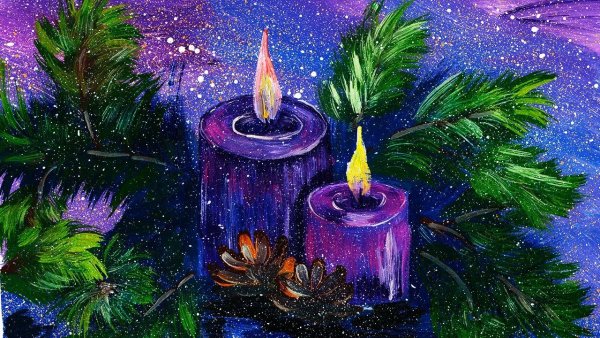 Новогодняя свеча рисунок красками