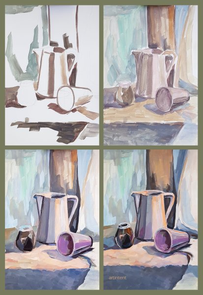 Этапы рисования натюрморта акварелью