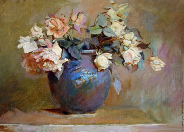 Розы в синей вазе Ренуар