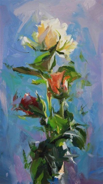 Розы мастихином маслом