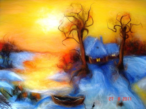 Шерстяная живопись пейзажи