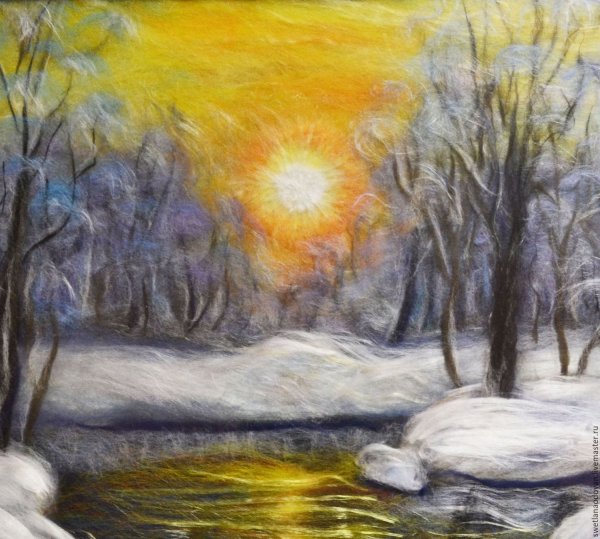 Шерстяная акварель зимний пейзаж мастер класс