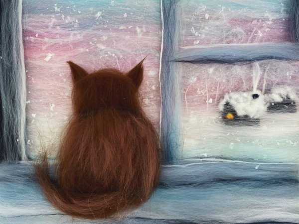 Зимняя картина из шерсти