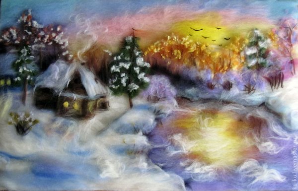 Шерстяная акварель птицы