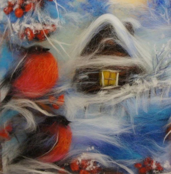 Зимний пейзаж шерстью