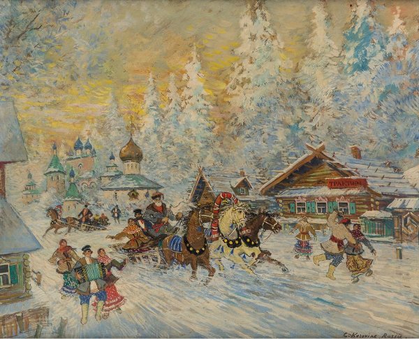 Коровин Константин Алексеевич (1861 - 1939) зимняя деревня.