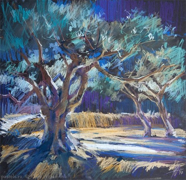 Дерево масляной пастелью