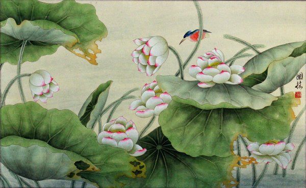 Лотос китайская живопись Сяомин