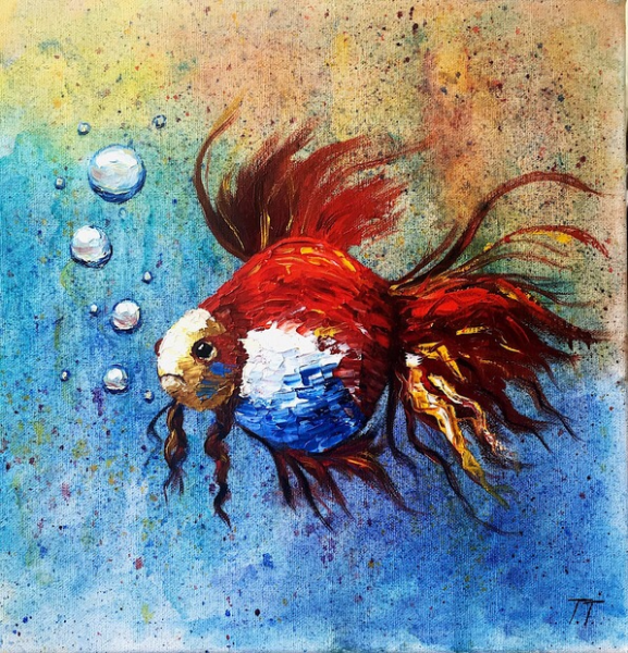 Золотая рыбка масляными красками