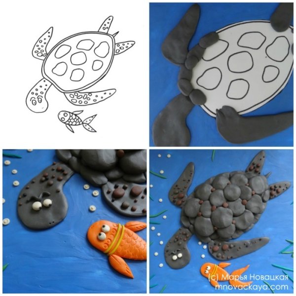 Пластилиновая аппликация черепаха