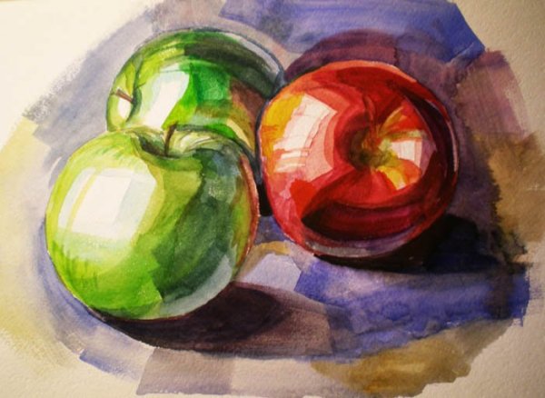 Этюд фруктов акварелью