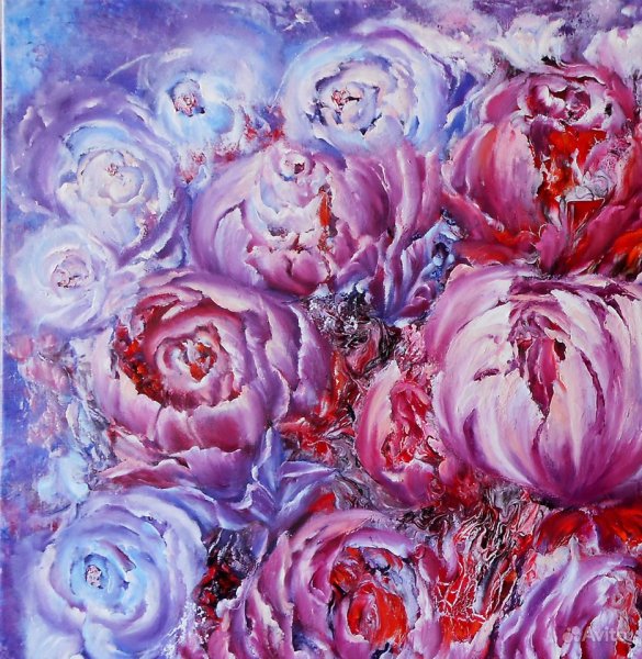 Пионы маслом на холсте абстракция
