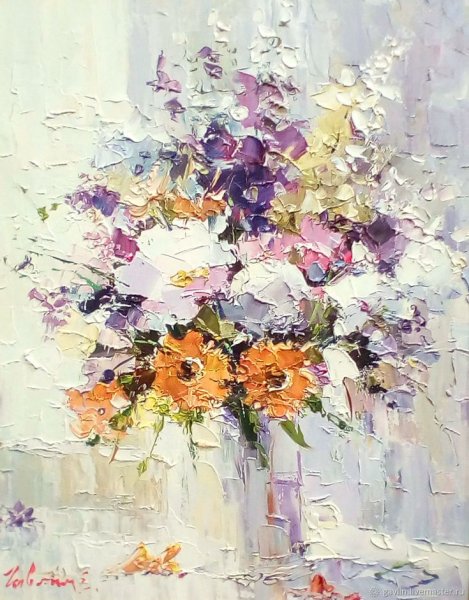 Евгений Гавлин картины цветы мастихином