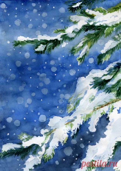 Зимняя елка красками